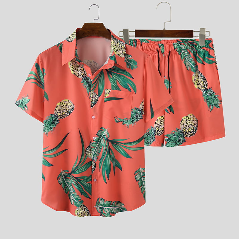 Incerun - Mens Hawaiian Short Sleeve Shorts Suits Casual Beach Holiday ...