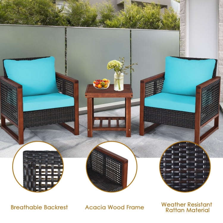Aimee Lii 3 Pieces Patio Rattan Furniture Set with Washable Cushion and Acacia Wood Tabletop, Small Patio Set, B-Turquoise Aimee Lii 3 Pieces Patio Rattan Furniture Set with Washable Cushion and Acacia Wood Tabletop, Small Patio Set, B-Turquoise