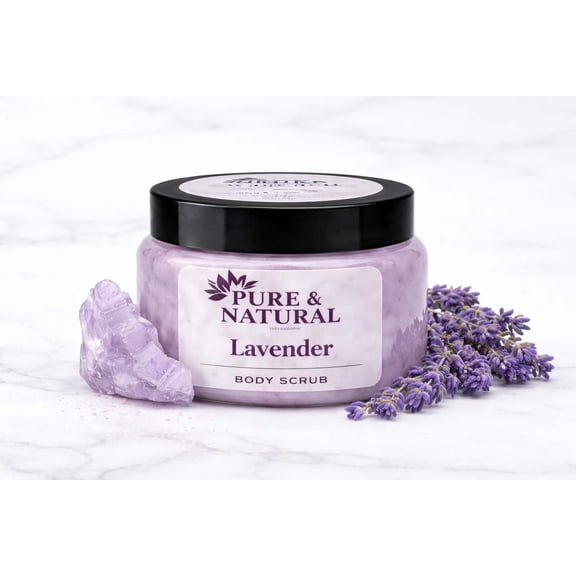 Pure & Natural Body Essentials Lavender Sugar Body Scrub, Exfoliating & Moisturizing, Organic Cane Sugar, Vegan, Sensitive Skin, 5 oz