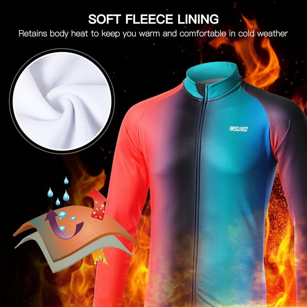 Men Long Sleeve Cycling Jersey Set Fleece Lined Winter Warm Mountain Bike Road Bicycle Shirt Walmart