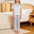 thumbnail image 4 of Cethrio Girls' Pajama Sets, 3-piece Summer Lapel Collar Short Sleeve Girls' Sleepwear Gray Size 9-10 T, 4 of 8