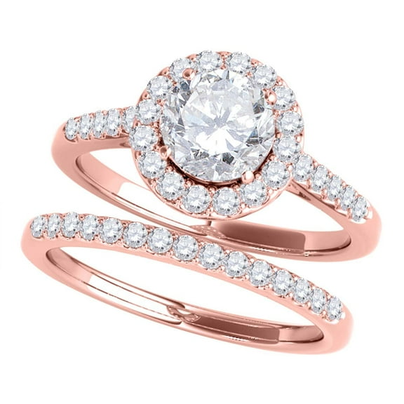 Mauli Jewels Engagement Rings for Women 3/4 Carat Halo Daimond Engagement Bridal Ring Set 4 Prong-Setting14K Solid Rose Gold