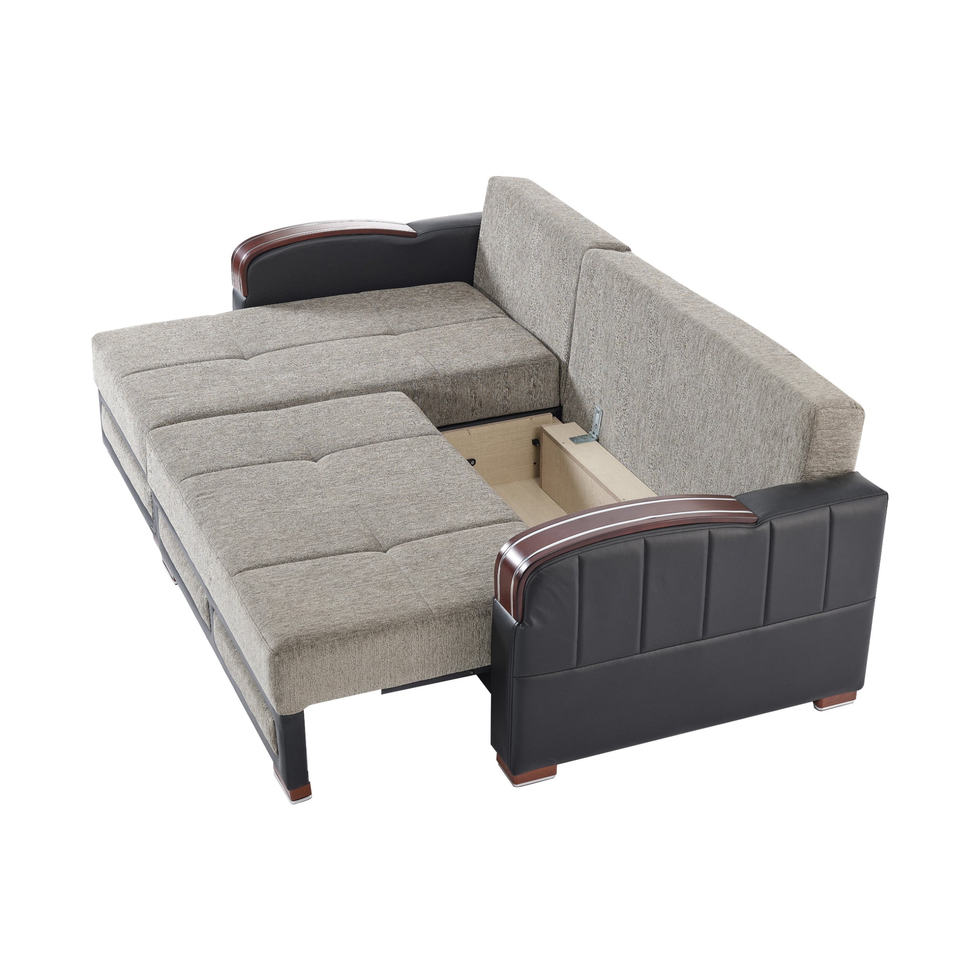 Ottomanson 96" Convertible Sectional Sofa with Storage, Chenille L-Shaped Couch for Living Room, Gray
