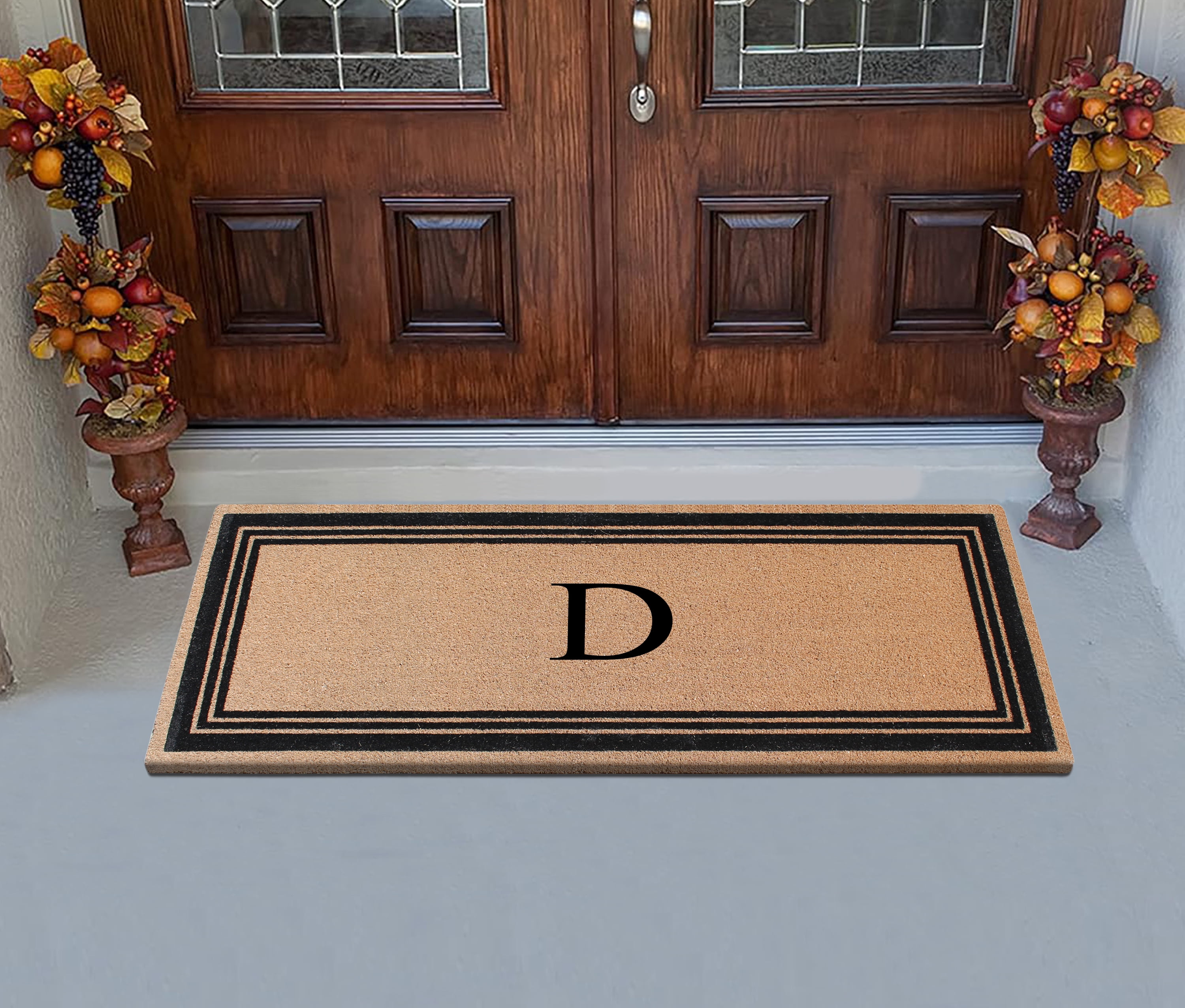 A1HC Natural Coir Flock Monogrammed Door Mat for Front Door, 30x60, Anti-Shed Treated Durable Doormat Outdoor Entrance, Heavy Duty, Thin Profile, Easy to Clean, Long Lasting, Front Door Entry Doormat