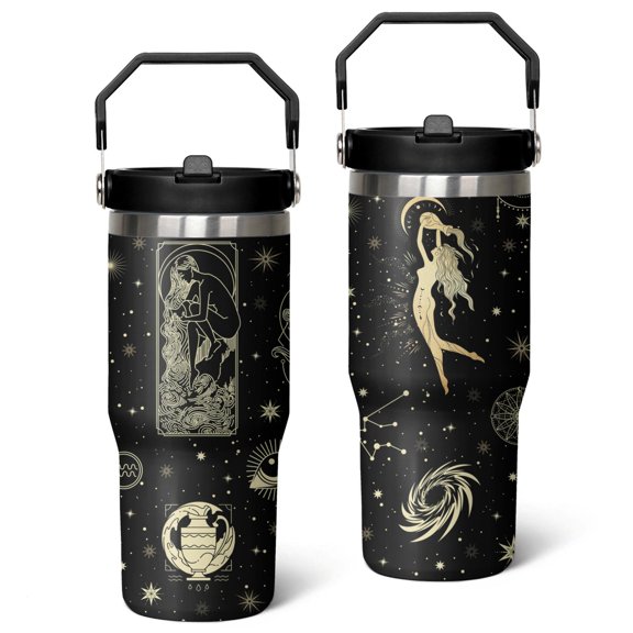 Constellation Tumbler with Lid and Straw, Aquarius Tumbler, Goth Tumbler, Constellation Cup/Mug, Zodiac Gifts for Men Women, Constellation Gifts, 30oz Skinny Tumblers with Lids and Straws