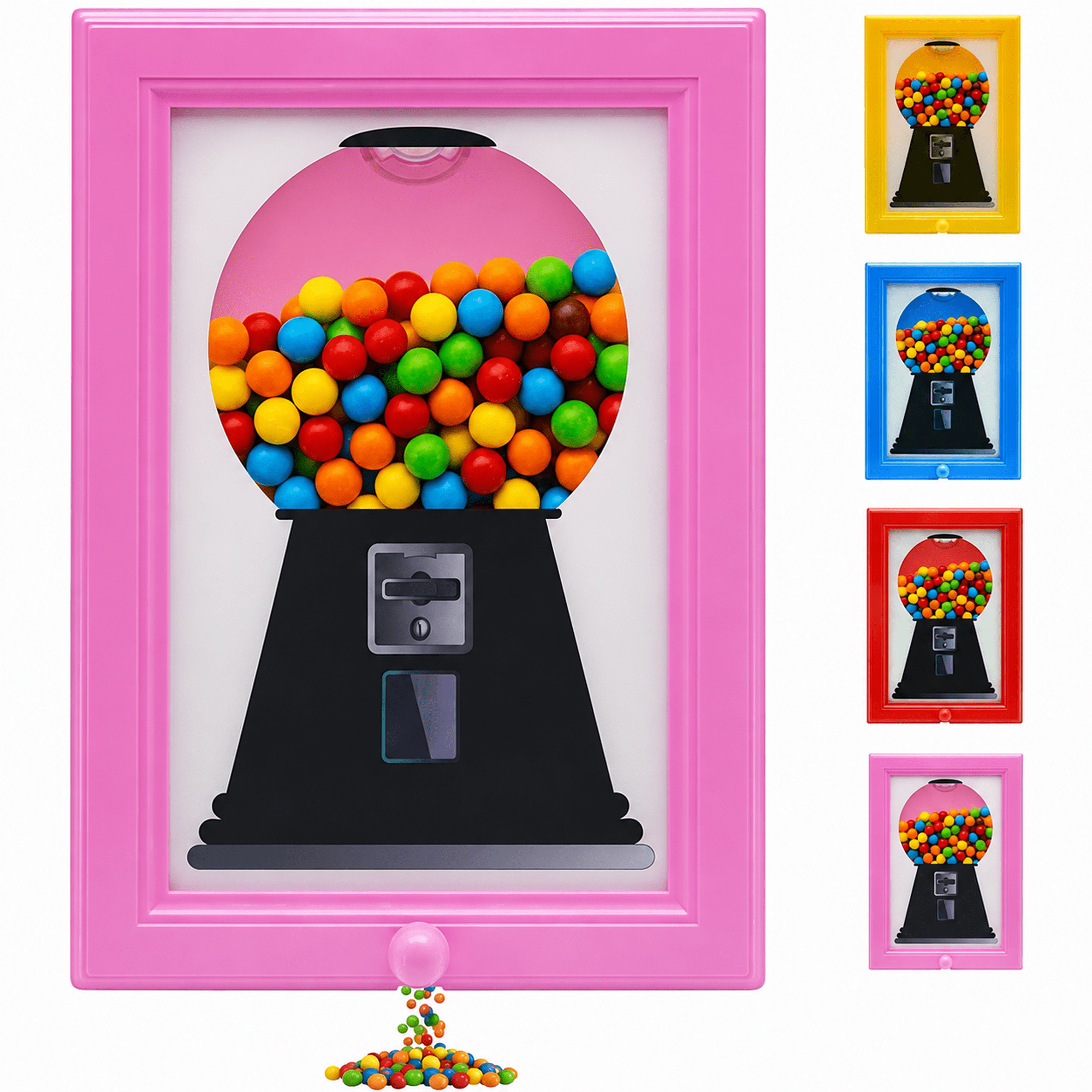 Pink Mini Wall Mount Gumball Machine, Vintage Candy Dispenser Picture Frame, Hang or Stand Snack Spinner Display