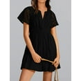 thumbnail image 5 of IBTOM CASTLE Women Short Sleeve Hollow Out Mini Dress Summer Casual Ruffle A-Line V Neck Sundress Beach Lace Vacation Dress M Black, 5 of 8