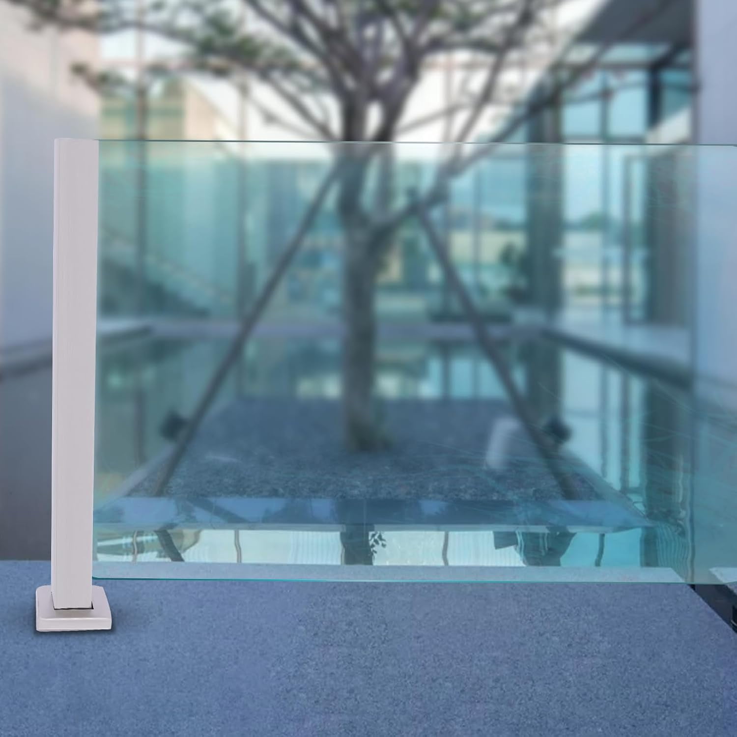 35.8in Silver Glass Railing Post, 304 Stainless Steel Glass Balustrade Post Square Pipe Railing Column w/Spigot Slots,Glass Guardrail Post for Steps, Decks, Cannot Add Handrail(End Post)