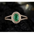 thumbnail image 5 of Split Shank Antique Double Halo 2.25 Carat Green Emerald 8x6mm Oval Shape Moissanite Diamond Engagement Ring in 10k Yellow Gold, 5 of 5