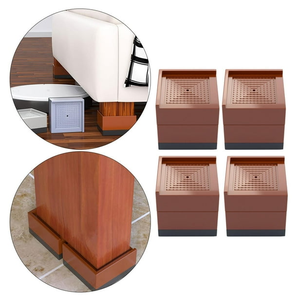 Elevadores cuadrados 4 uds Elevación de sillas, bloques de elevación, pies para muebles de oficina en hogar universales, almacenamiento Marrón pequeño perfecl Extensores de patas de cama