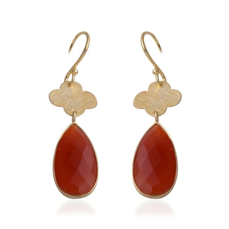 - Women's Silver Vermeil Yellow Gold Plated Pear Red Onyx Dangle Drop Earrings