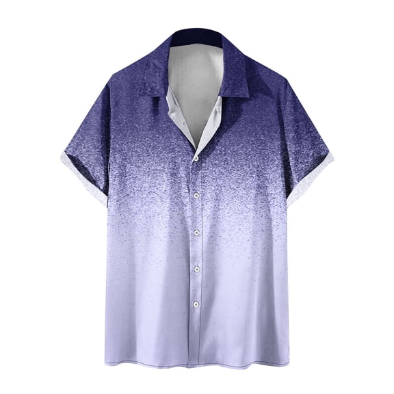 WREESH Men's Comfortable Button Down Shirts Fashion Printing Short Sleeve Turndown Collar Gradient Shirts Color Blocking Tops Purple
