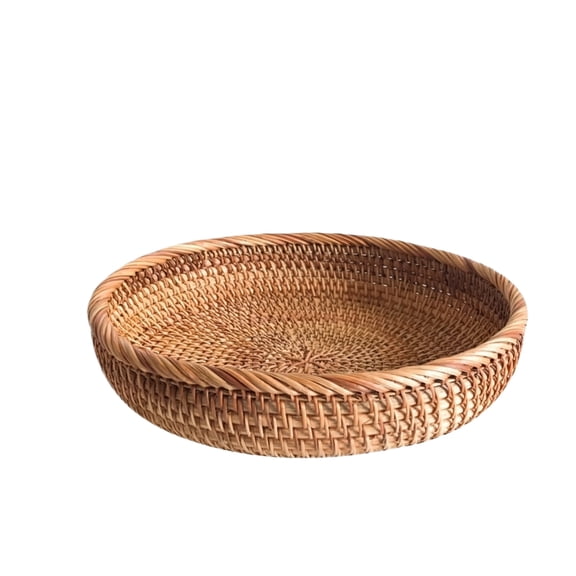 dgysar 10 Inch Woven Fruit Basket Round Rattan Serving Bowl Natural Bread Tray Handcrafted Decorative Food Storage Platter for Kitchen Table C