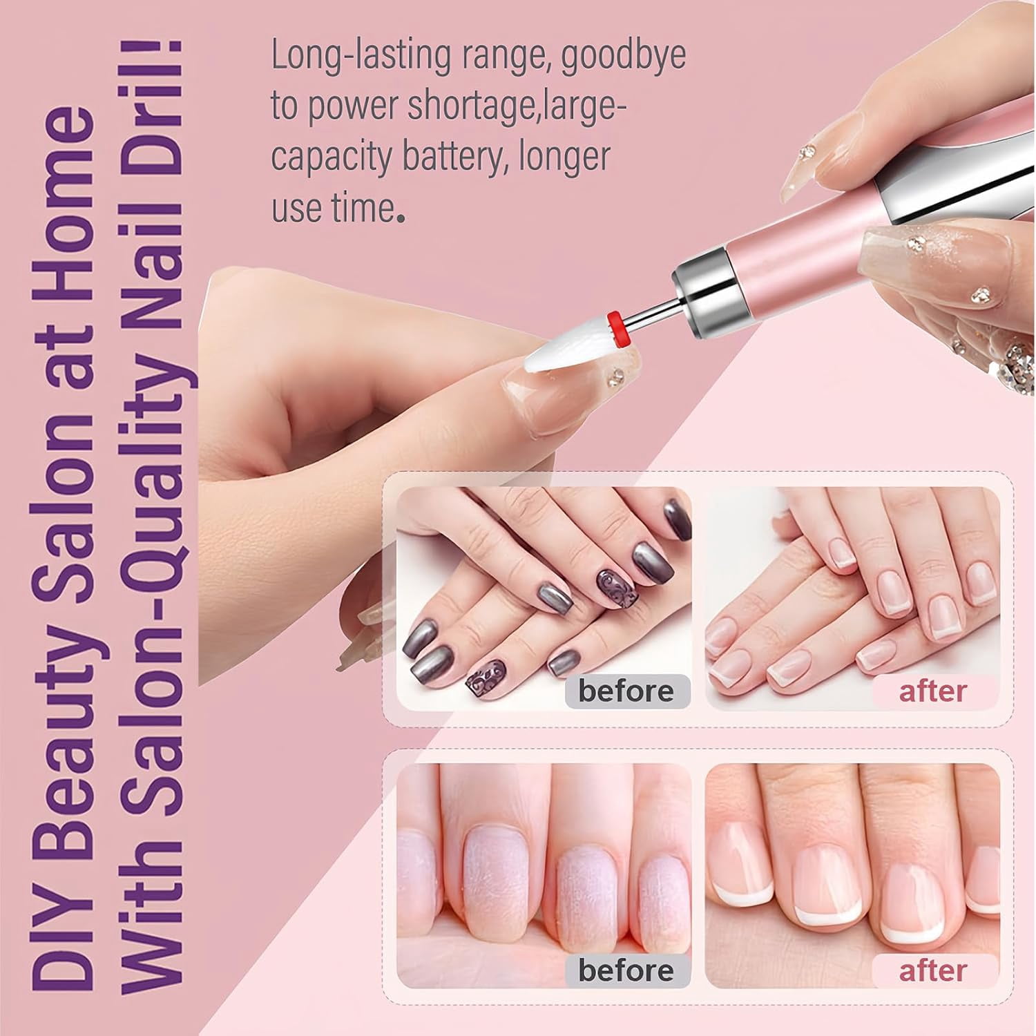 Professional Cordless Nail Drill Kit: 3-Speed Adjustable, Ultra-Quiet Electric Manicure Tool with 12 Bits & 31 Bands for Salon/Home Nail Art, Rechargeable & Portable