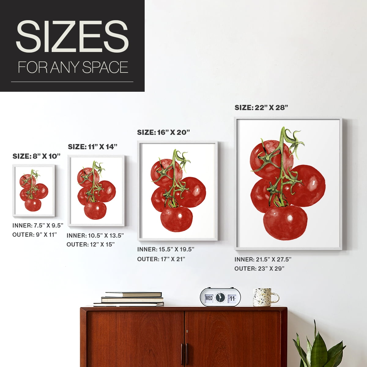 Watercolor Veggie IV Framed Print in White Solid Wood 11 x 14 Framed Print
