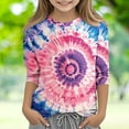 thumbnail image 2 of JTSRKL Bleached T-Shirts for Kids Girls Cute 3/4 Length Sleeve Tie Dye Gradient Color Print Basic Crewneck Pullover Tops Loose Fit Casual Tunic Blouse Purple 5-6 Years, 2 of 5