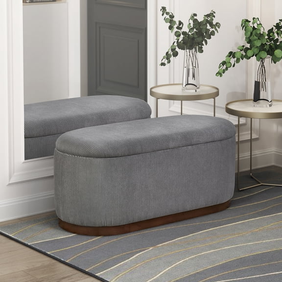 OakvillePark Lornwell Corduroy Lift Top Storage Bench, Gray