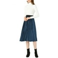 thumbnail image 3 of Allegra K Women's High Elastic Waist Swing Flare Hem Velvet Pleated Skirt, 3 of 7