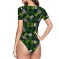thumbnail image 3 of Uemuo Tropical Leaves1 Pattern Women's One Piece Short Sleeve Swimsuit Rash Guard Surfing Modest Quick-drying Swimsuit Beach Essentials-Small, 3 of 9