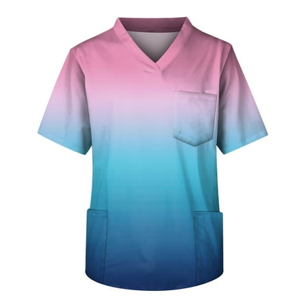 

Umitay Plus Size Scrubs Fashion Men s Short Sleeve V Neck Printed Working Chest Pocket Carer Top