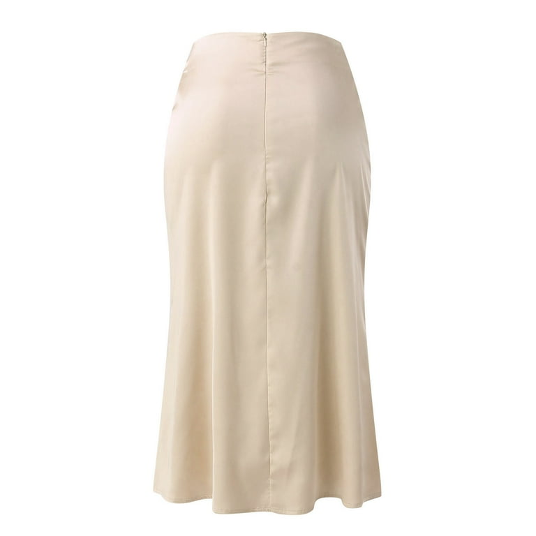 Prolriy Satin Skirt Womens High Waist Midi Skirt Solid Satin Prolriy Satin Skirt Womens High Waist Midi Skirt Solid Satin