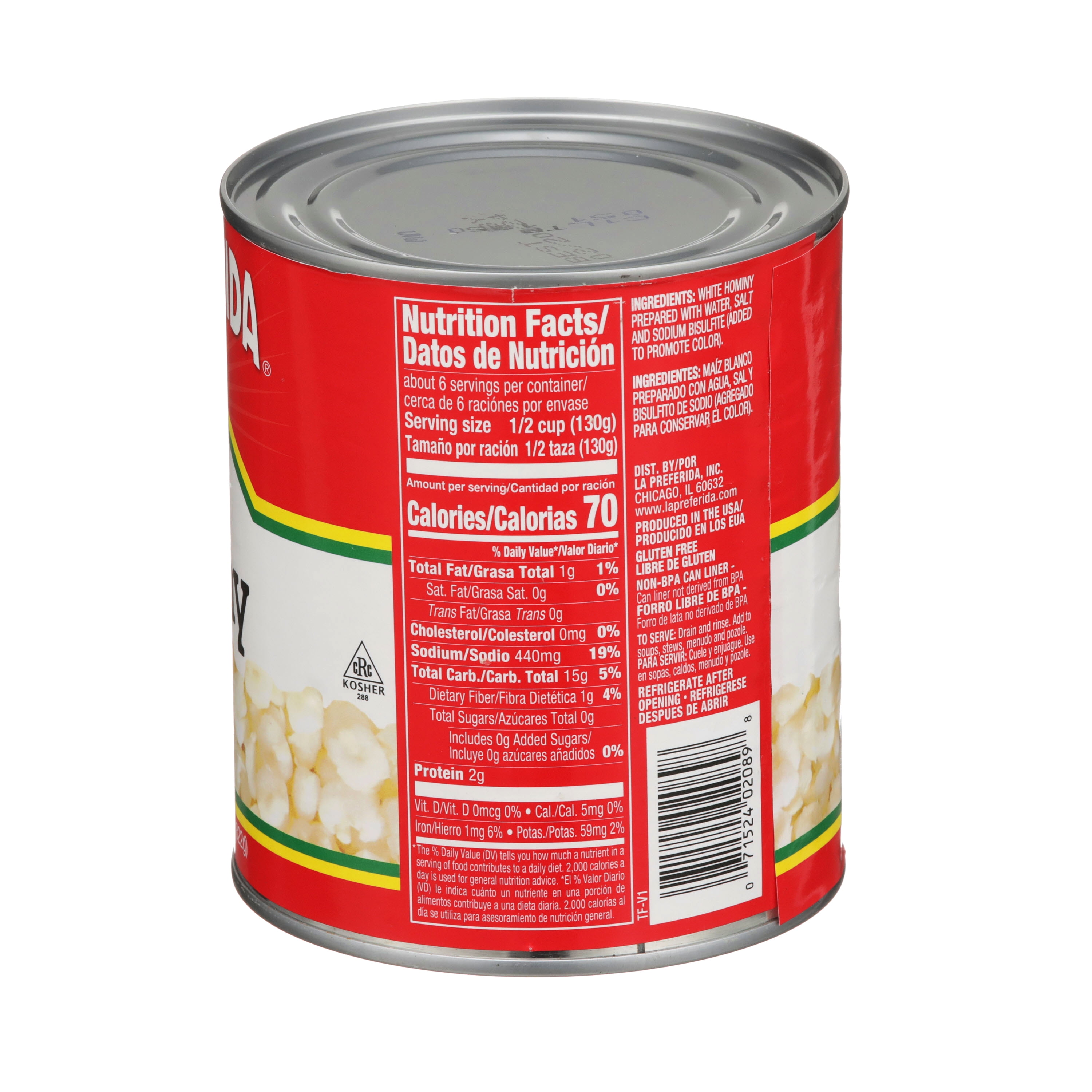 (12 pack) La Preferida White Hominy, 29 oz, Can