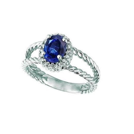 Harry Chad Enterprises 17437 1.55 CT Sapphire & Diamond Oval Fancy Ring, 14K White Gold - Size 6.5