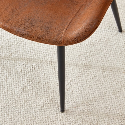 Set of 6 Brown Suede Dining Chairs with Black Metal Legs, Curved Wide Cushion, Modern Upholstered Comfortable Kitchen & Dining Room Chairs