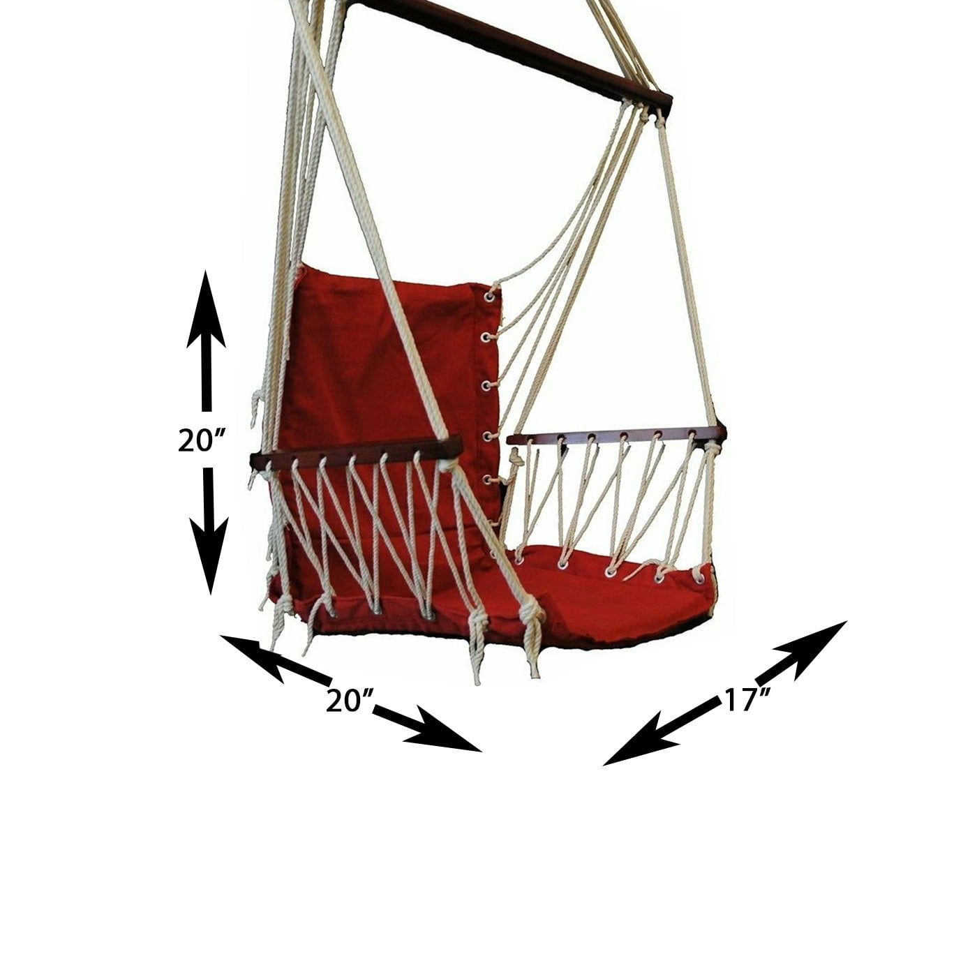 OMNI Patio Swing Seat Hanging Hammock Cotton Rope Chair With Cushion Seat - Red