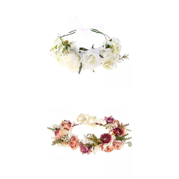 longrunhome - Juego de 2 diademas de flores con cinta para el pelo para boda Blanco Púrpura 2 jinwen Diadema de flores
