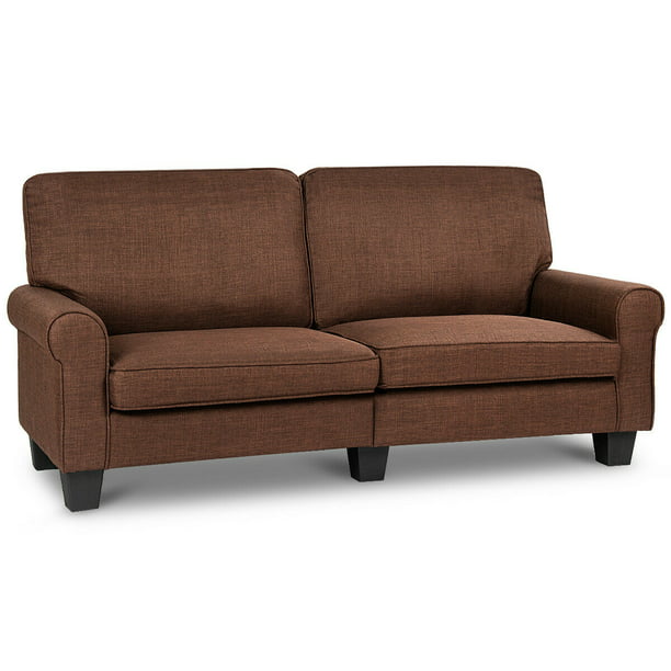 Gymax Sofa Couch Loveseat Fabric, Curved Leather Loveseat
