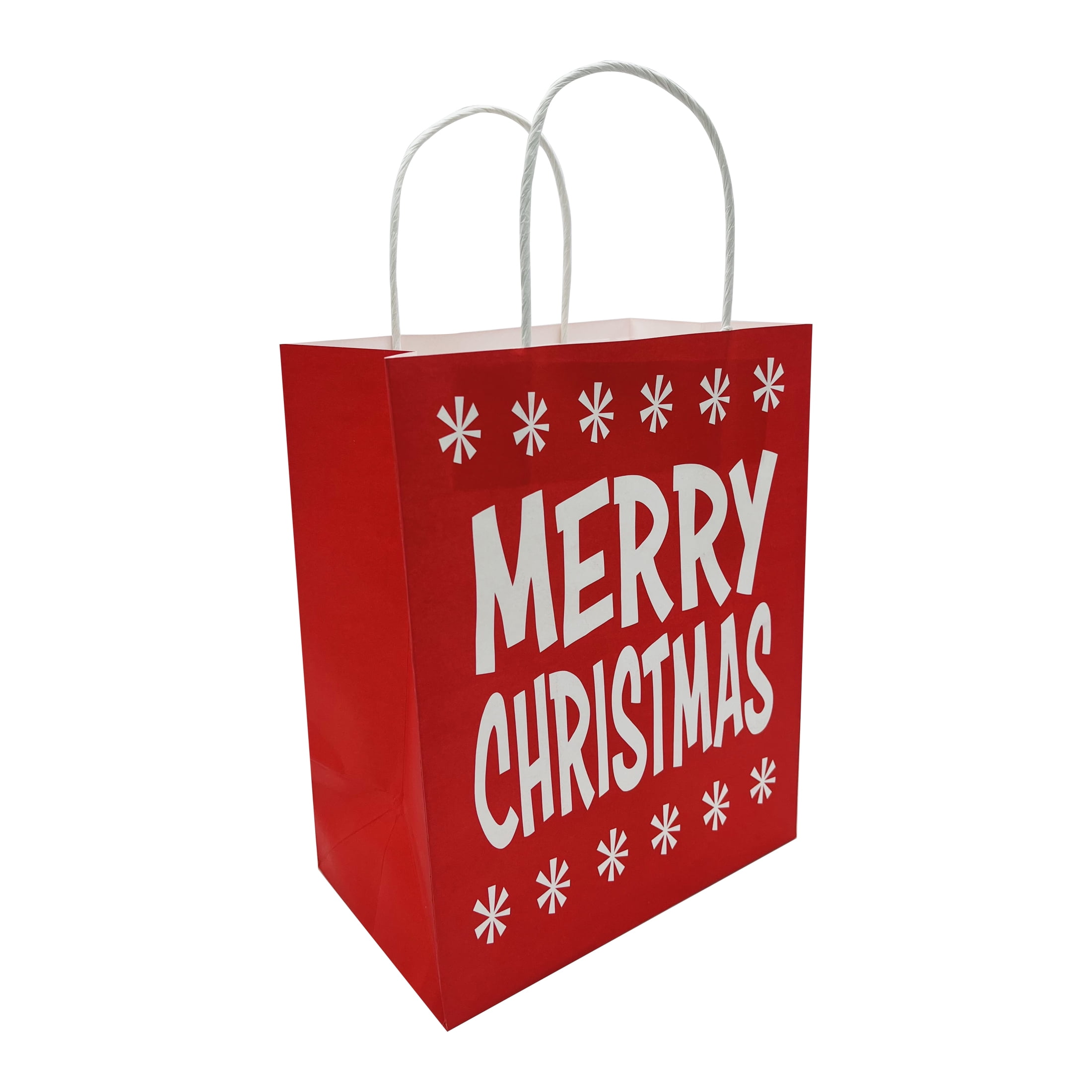 Holiday Time Christmas Gift Paper Bag, Red Merry Xmas, 7.75x4.75x9.75in