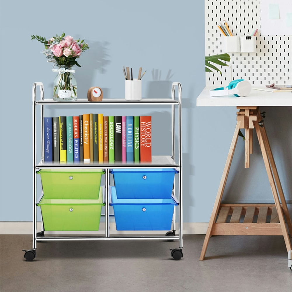 Canddidliike 4 Drawers Rolling Storage Cart, Craft Organizers and Storage, Multipurpose Organizer Cart for Home, Office, School, Blue & Green