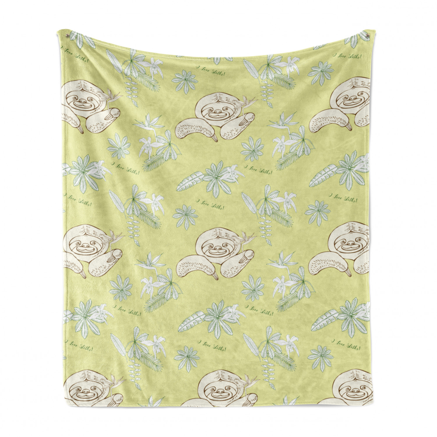 Funny Sloth Soft Flannel Fleece Throw Blanket, Sketch of Lazy Animal I Love Sloths Typography