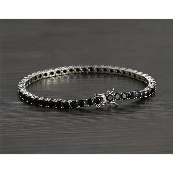 Radiant Jewelry 8Ct Round Simulated Black Diamond Women 7" Tennis Bracelet in 14K White Gold Plated