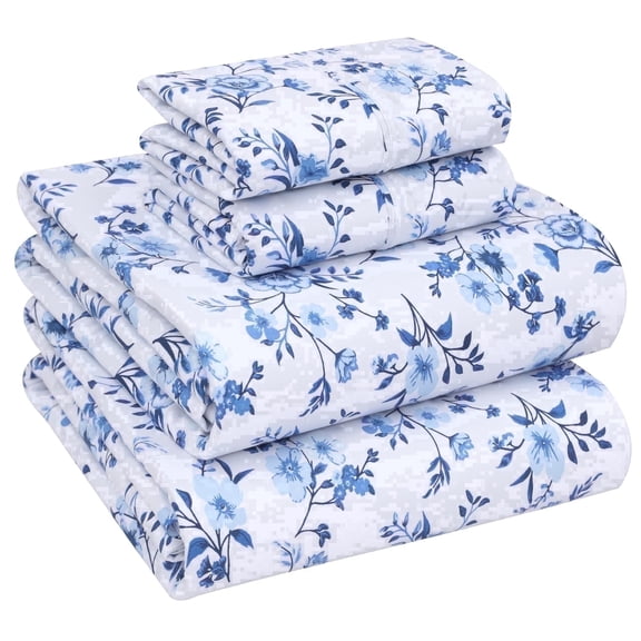 RUVANTI 100% Cotton Sheets – Full Size Percale Bedding, Cooling & Breathable Floral Design, Durable with a Crisp, Soft & Comfortable Feel, 16" Deep Pocket, 4-Piece Set, Annual