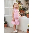 thumbnail image 5 of BemeyourBBs Toddler Baby Girl Pink Denim Outfit Western Cowgirl Summer Clothes Collared Raw Trim Sleeveless Button Up Vest Tank Tops and Jeans Pleated Skirt Set, 5 of 9