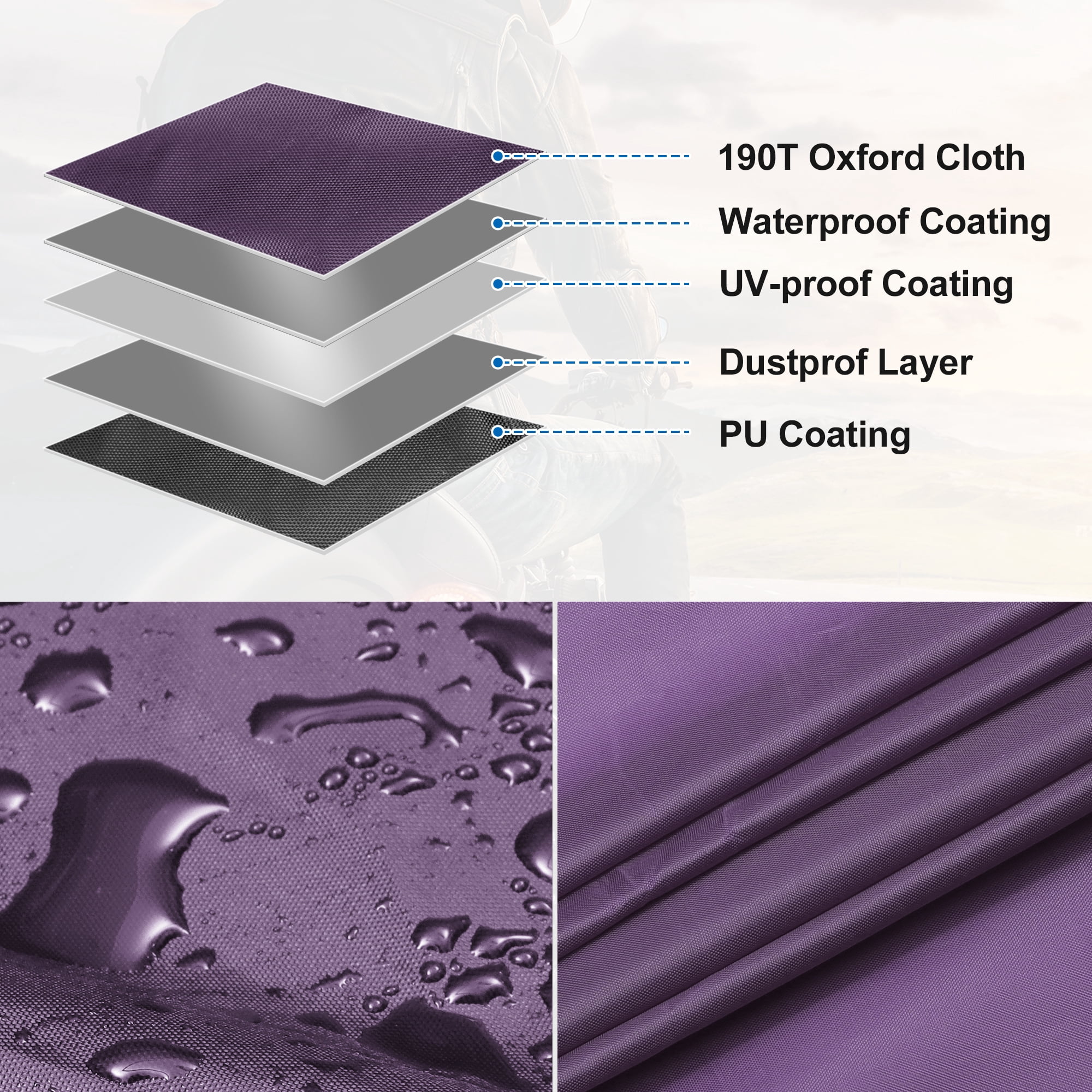 Unique Bargains All Season Waterproof Motorcycle Cover with Storage Bag Purple XL