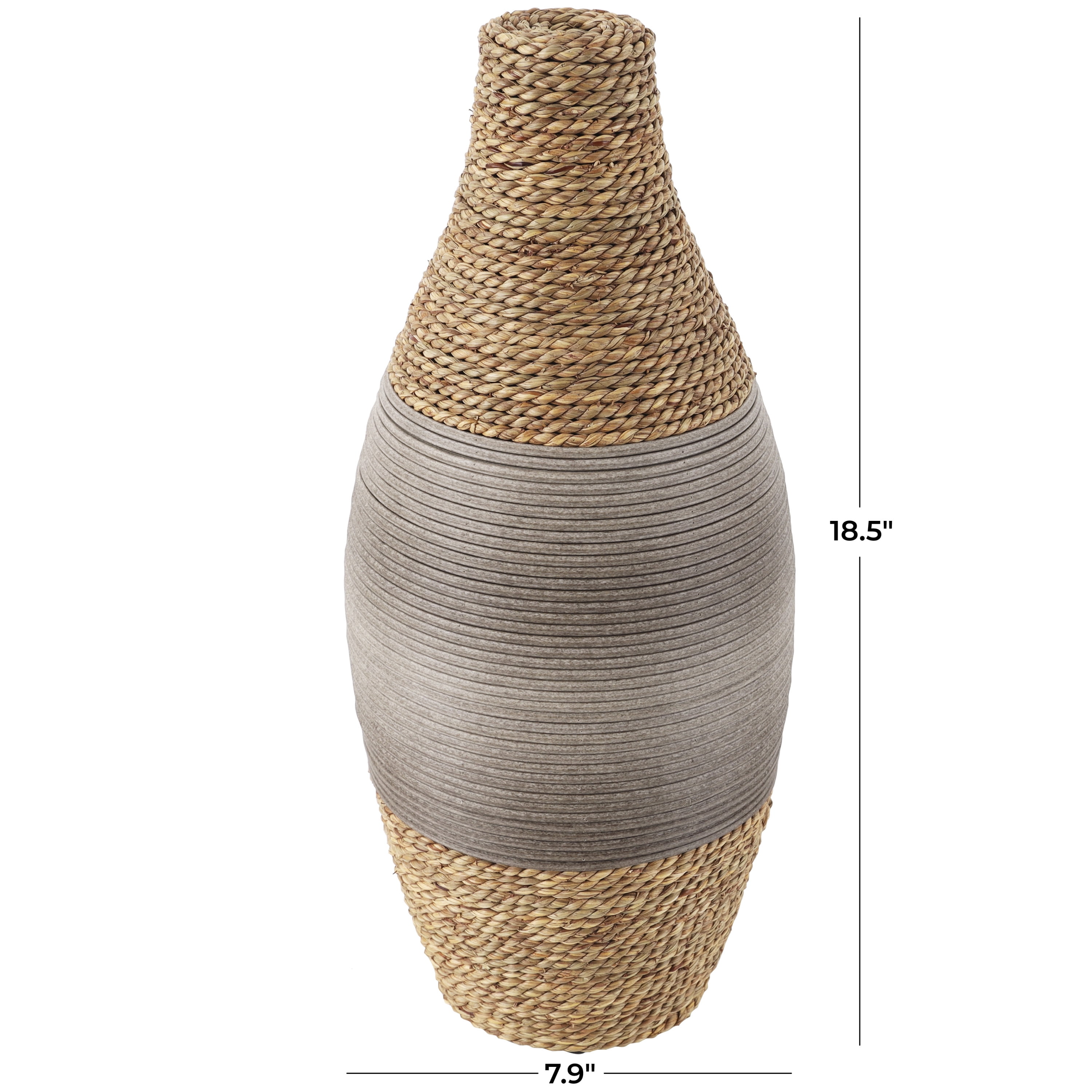 DecMode 19" Handmade Wrapped Brown Seagrass Vase with Layered Gray Paneling