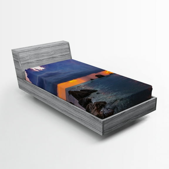 Ambesonne Beach Fitted Sheet, Tropic Seashore Sunset, Twin Size, Multicolor