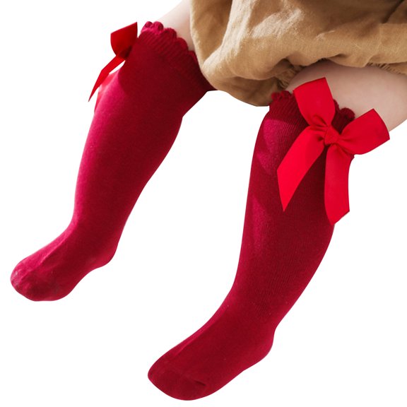 Colorful Baby Girls Knee High Socks Cotton Uniform Socks Tube Ruffled Stockings Infant Toddler for 0-3 Years