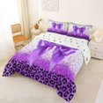 thumbnail image 3 of Homewish Purple Bow-Tie Queen Comforter Set for Girls, Bling Leopard Print Comforter Sets Queen, Polka Dots Reversible, 3pcs 1 Comforter and 2 Pillowcases, 3 of 6