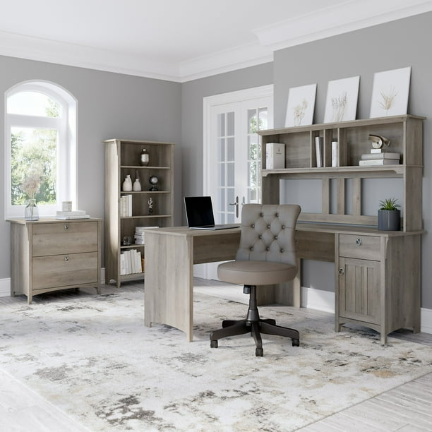 Bush Furniture Salinas 60 L Shaped Desk with Storage Driftwood Gray