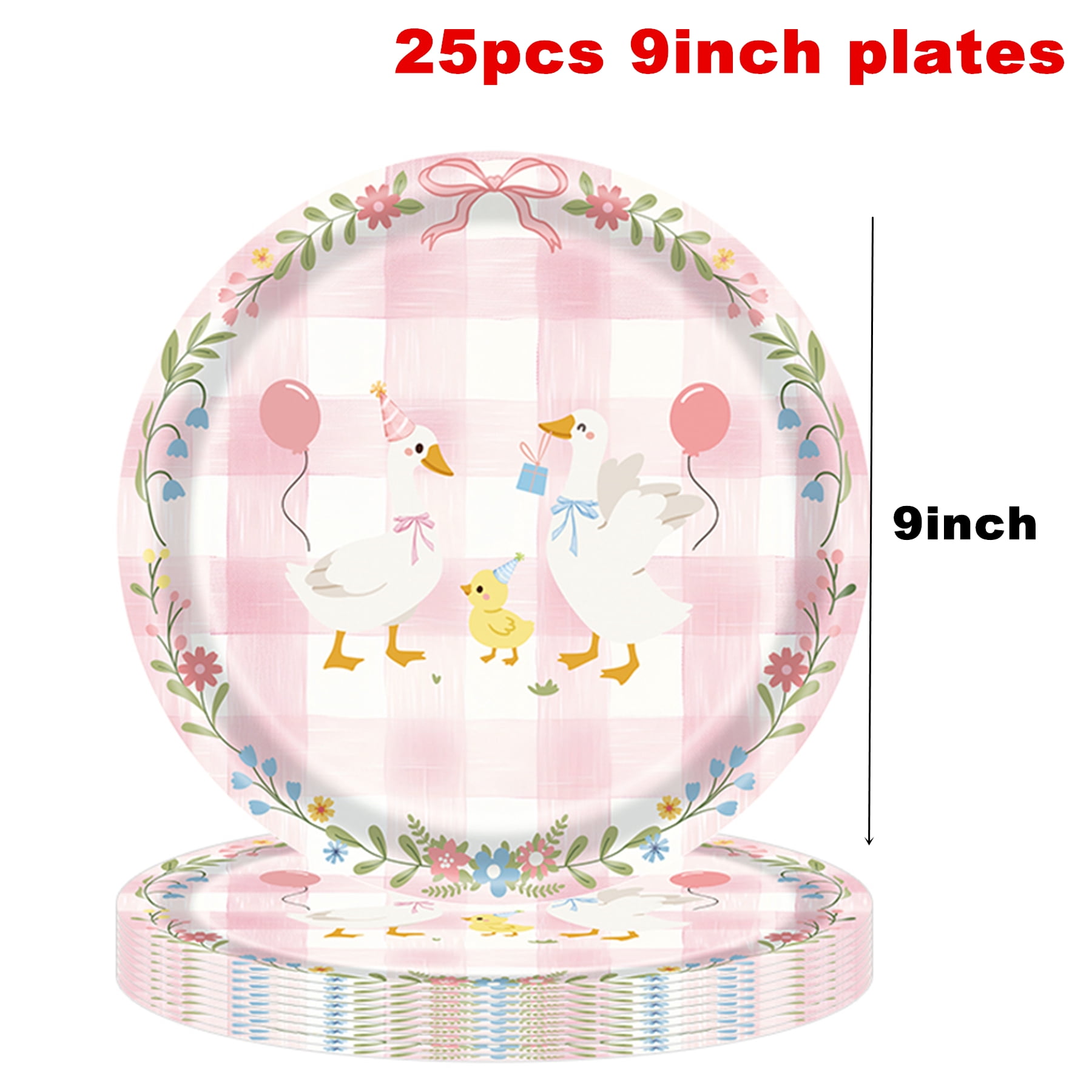 175Pcs Silly Goose Birthday Party Tableware Set, Pink Gingham Silly Goose Paper Plates and Napkins Pink Bow Duck Tableware Set for Kids Girls Baby Shower 1st Birthday Party Decoration, Serve 25