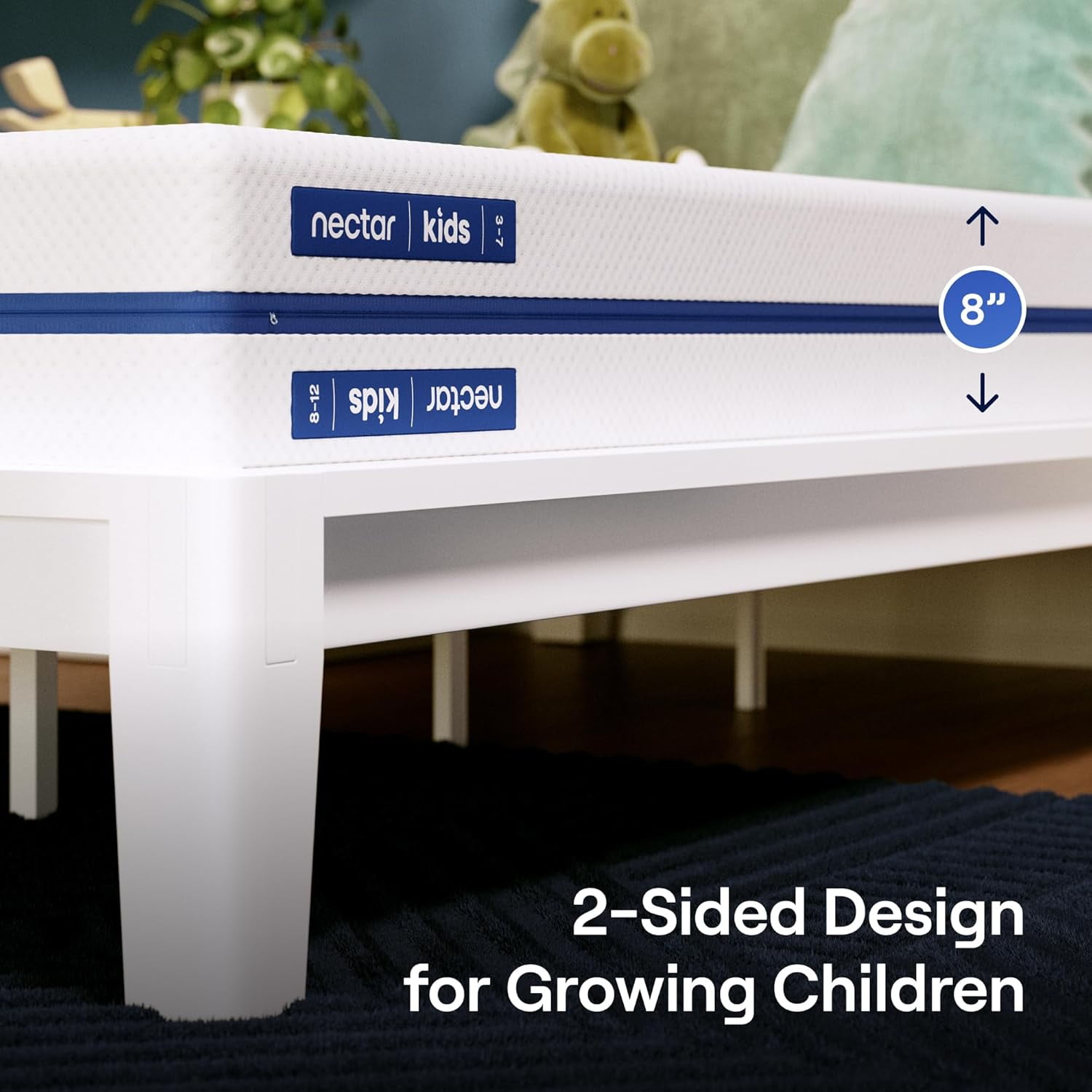 Nectar Kids Full Mattress 8” - 2-Sided Design for Growing Children - Machine Washable Cooling Cover - Pressure Relieving Memory Foam - Fiberglass Free - 365 Night Trial