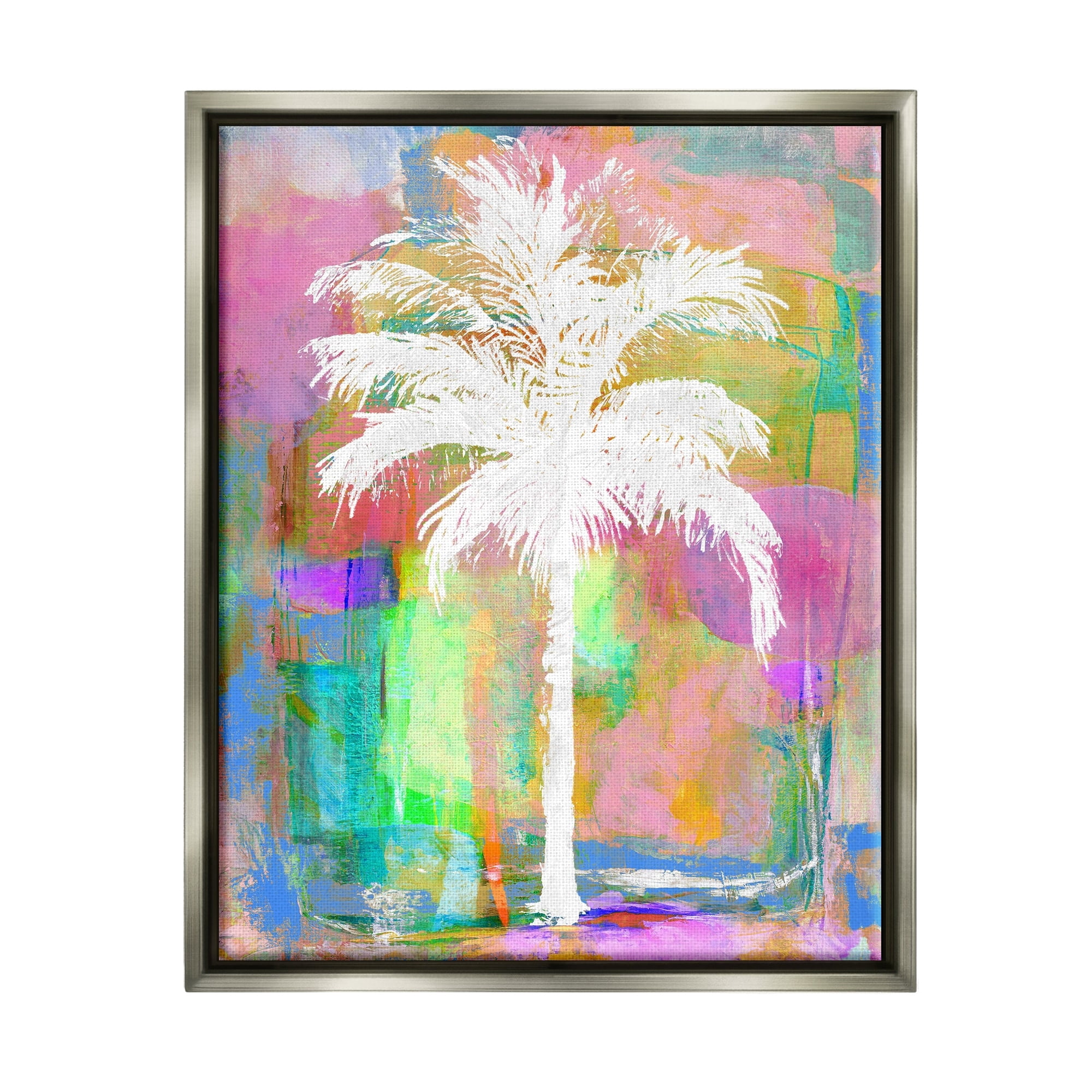 Stupell Industries Modern Palm Tree Silhouette Vivid Blocked Hues Painting Luster Gray Floating Framed Canvas Print Wall Art, Design by Kristen Dew