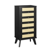 Linon Winnie Jewelry Armoire 5 Drawers/Cane Front Panels in Black Painted Wood