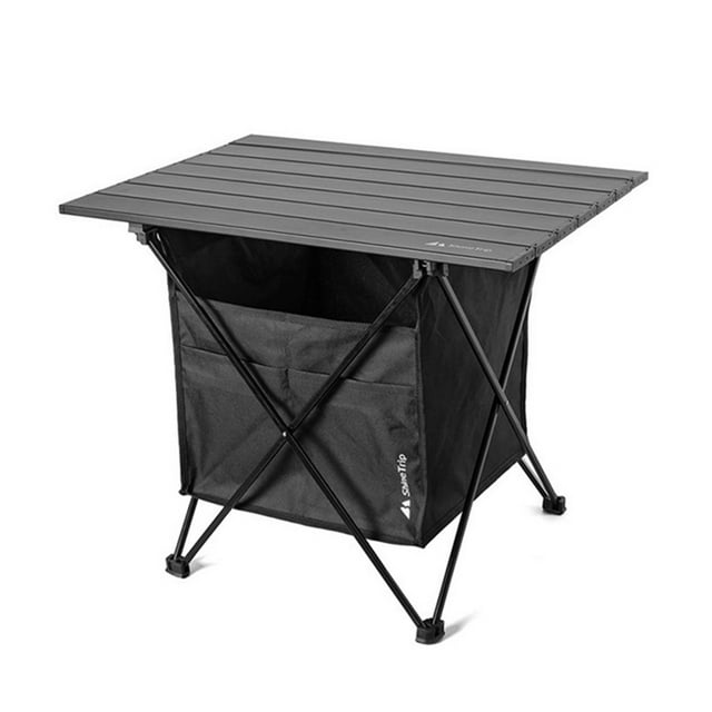 ShineTrip Table de Camping Portable en Alliage d'Aluminium avec Pochette de Rangement Suspendue et Sac de Transport - Taille Moyenne, Noir, Conception Compacte et Antidérapante pour les Aventures en Plein Air