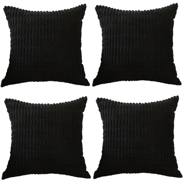 4 Fundas de cojín Decorativas, Funda de cojín de Pana para sofá, Funda de Almohada a Rayas de Estilo Bohemio de Pana Suave para sofá, Cama, decoración del hogar de Granja (Negro)
