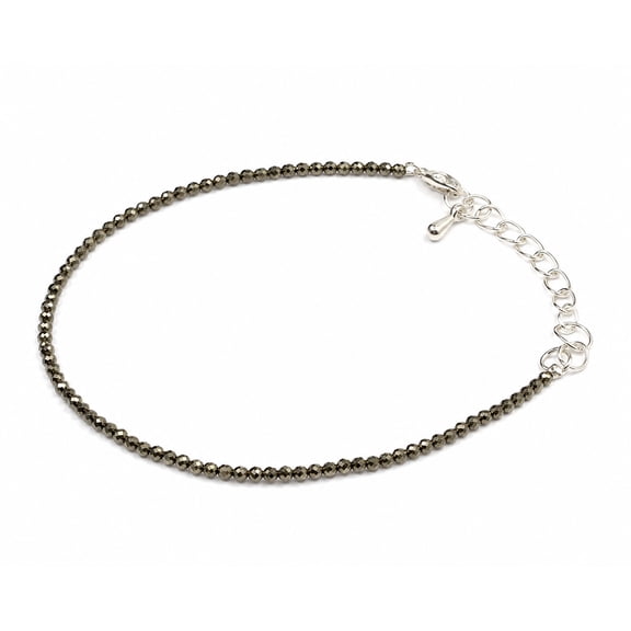 Natural Pyrite Beaded Anklet for Women, Handmade Faceted Gemstone Ankle Bracelet with Adjustable Chain, Crystal Anklet for Everyday Wear, Minimalist Jewelry Gift